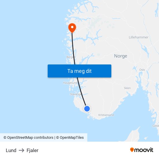 Lund to Fjaler map