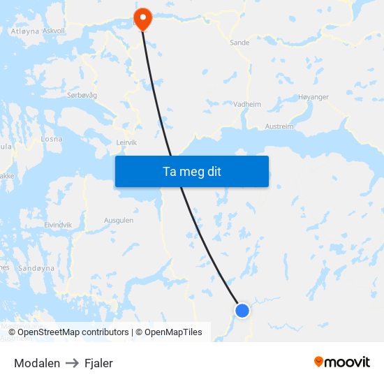 Modalen to Fjaler map