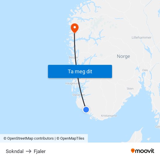 Sokndal to Fjaler map