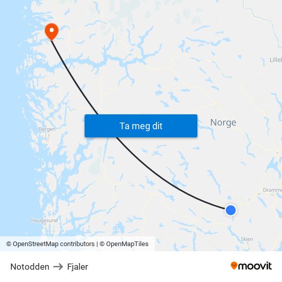 Notodden to Fjaler map