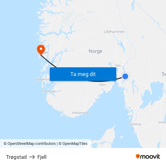 Trøgstad to Fjell map