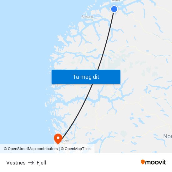 Vestnes to Fjell map