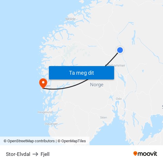 Stor-Elvdal to Fjell map