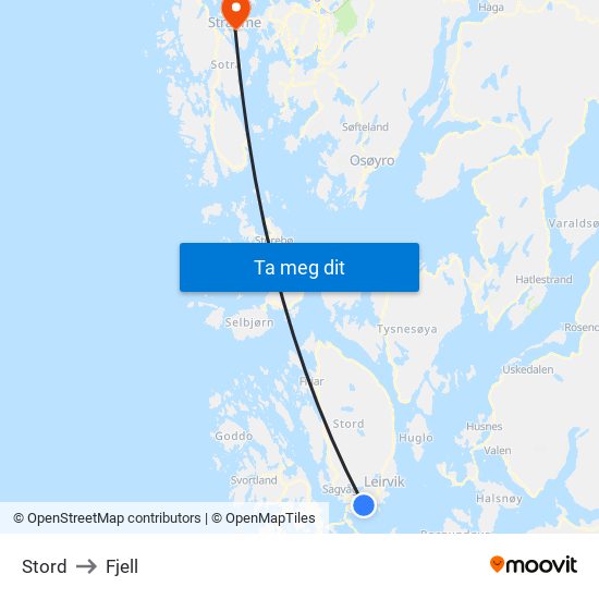 Stord to Fjell map