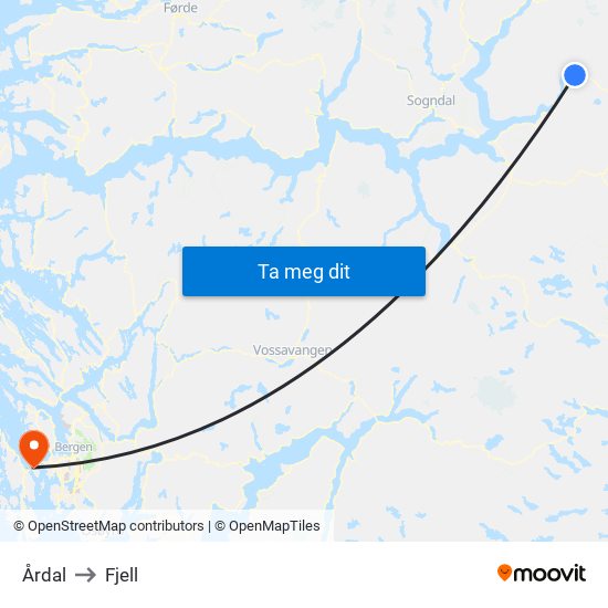 Årdal to Fjell map