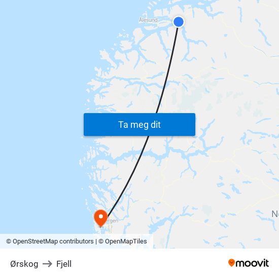 Ørskog to Fjell map