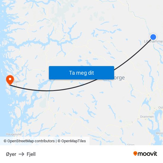 Øyer to Fjell map