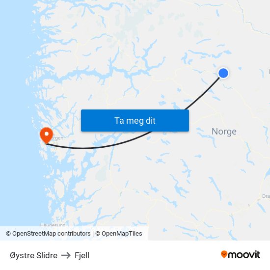 Øystre Slidre to Fjell map