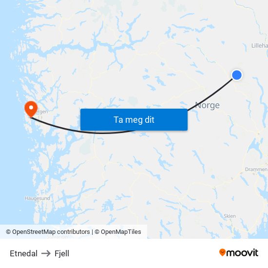 Etnedal to Fjell map
