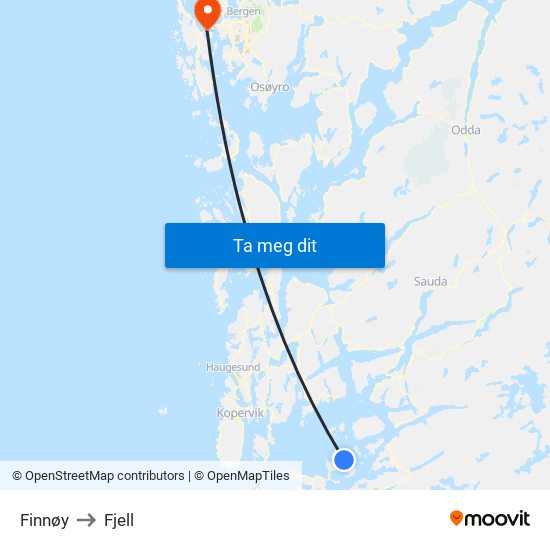 Finnøy to Fjell map