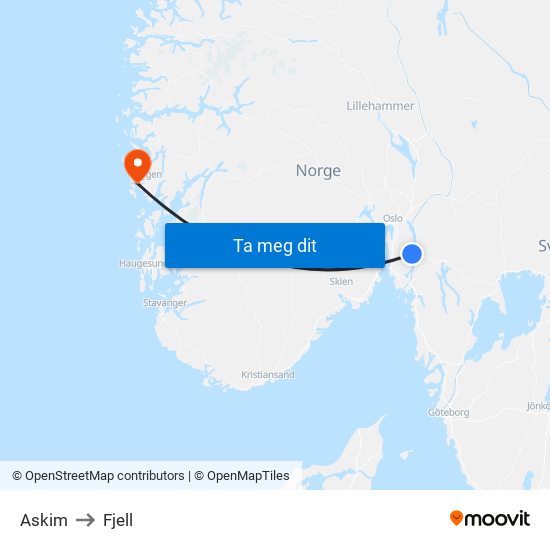 Askim to Fjell map