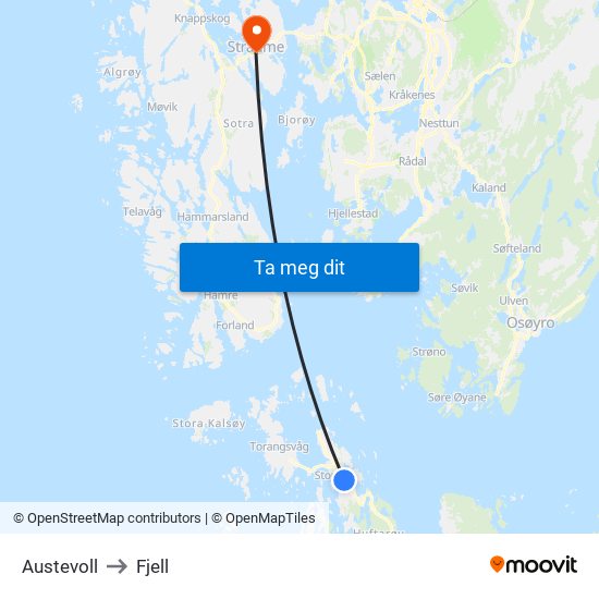 Austevoll to Fjell map