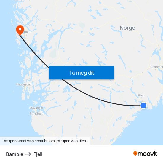 Bamble to Fjell map