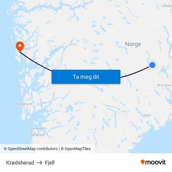 Krødsherad to Fjell map