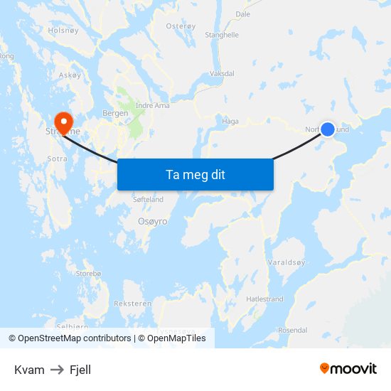 Kvam to Fjell map