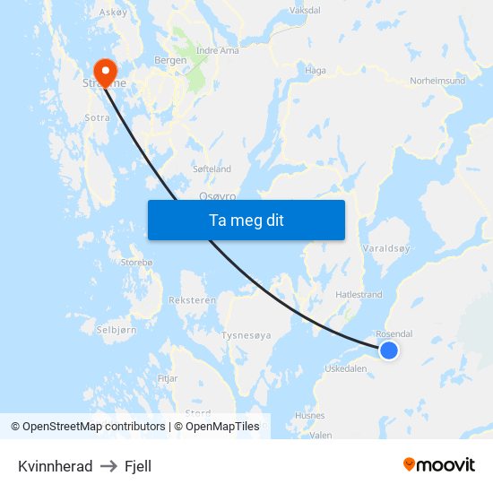 Kvinnherad to Fjell map