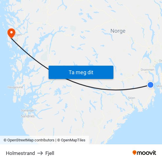 Holmestrand to Fjell map