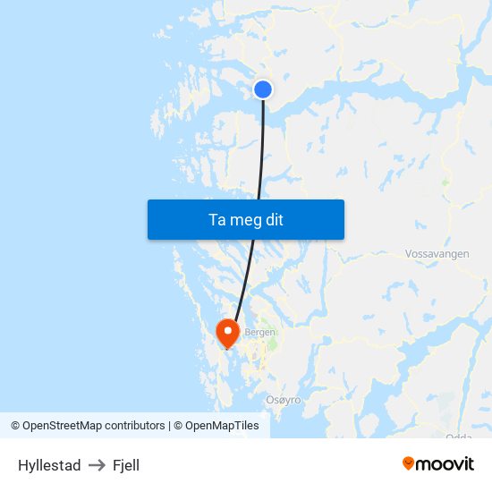 Hyllestad to Fjell map
