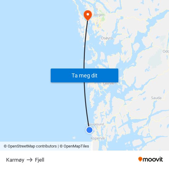 Karmøy to Fjell map