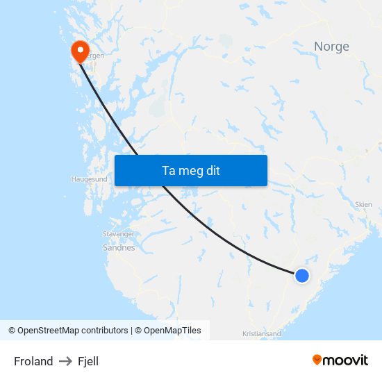 Froland to Fjell map