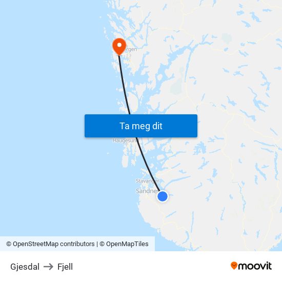 Gjesdal to Fjell map