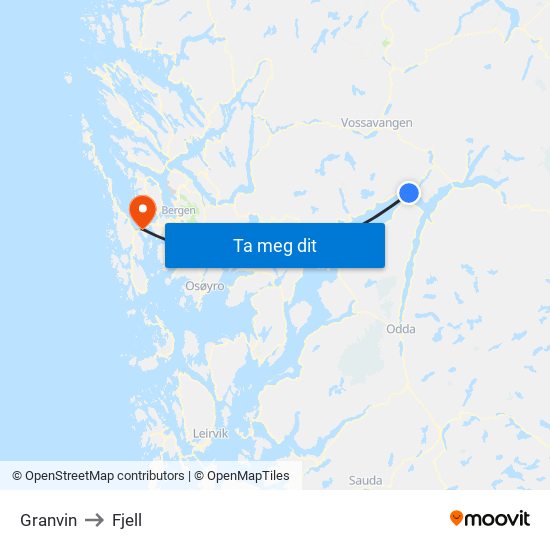 Granvin to Fjell map