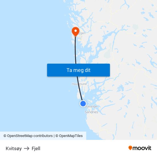 Kvitsøy to Fjell map