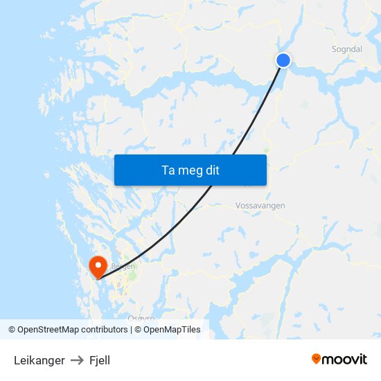 Leikanger to Fjell map