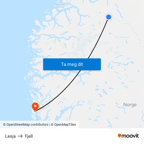 Lesja to Fjell map
