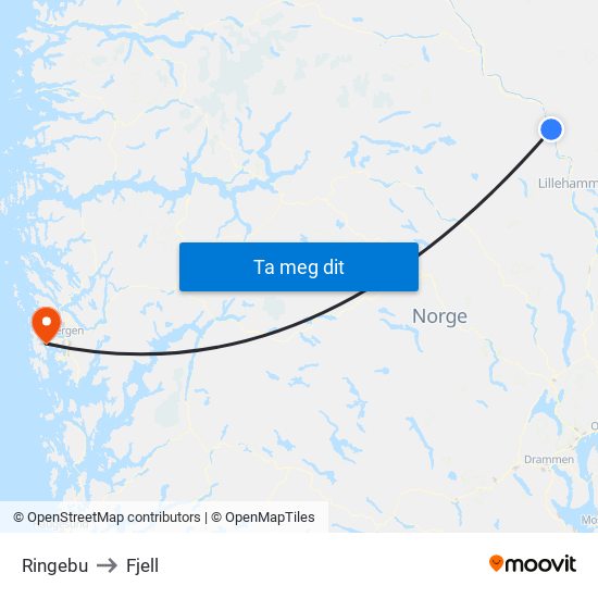 Ringebu to Fjell map