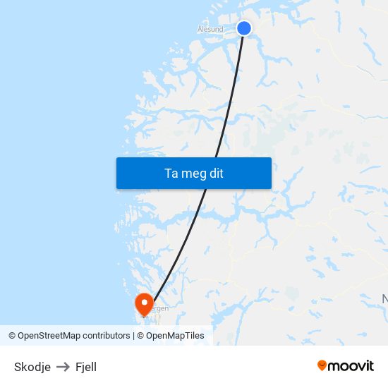 Skodje to Fjell map