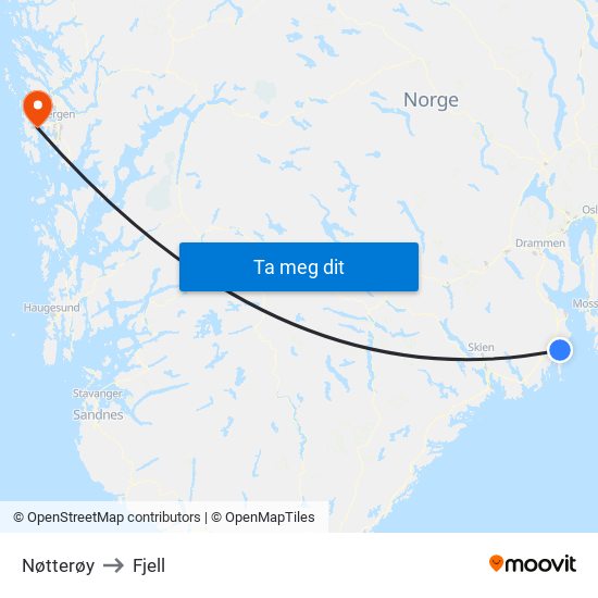 Nøtterøy to Fjell map