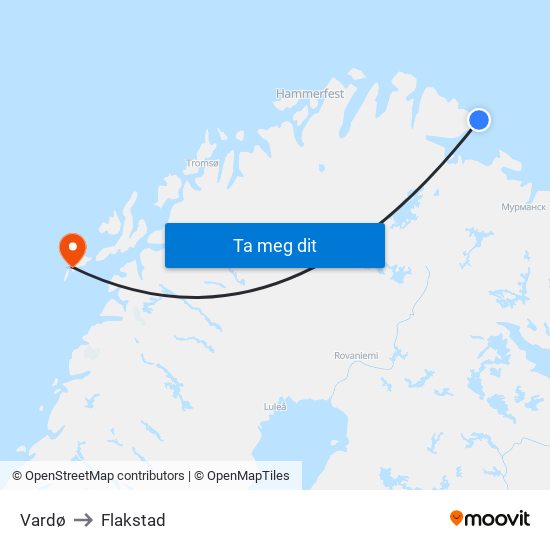 Vardø to Flakstad map