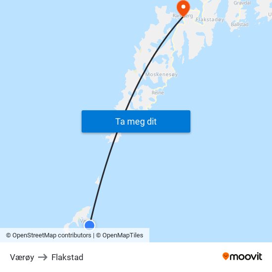 Værøy to Flakstad map