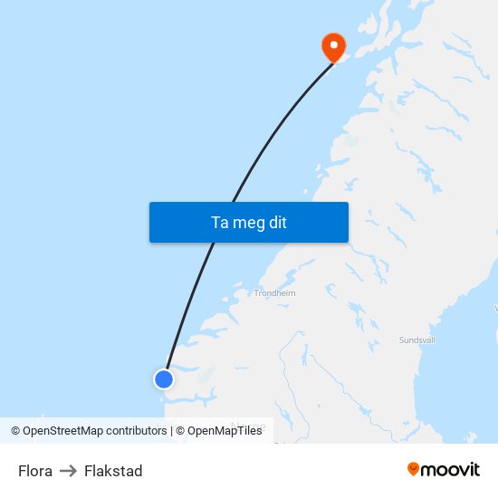 Flora to Flakstad map