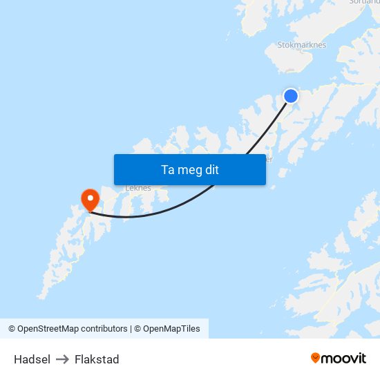 Hadsel to Flakstad map