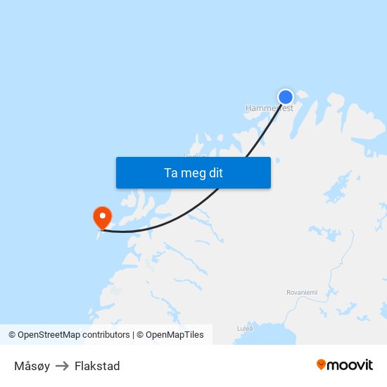 Måsøy to Flakstad map