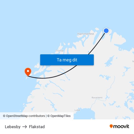 Lebesby to Flakstad map