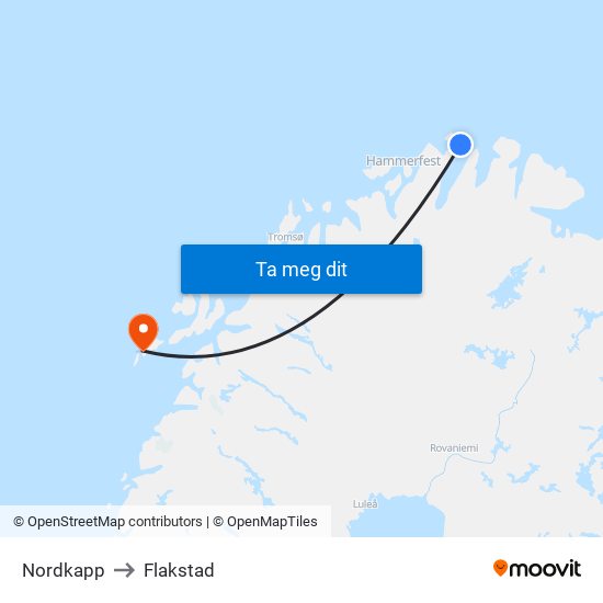 Nordkapp to Flakstad map