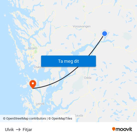 Ulvik to Fitjar map