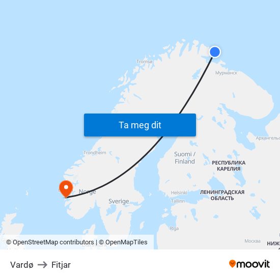 Vardø to Fitjar map