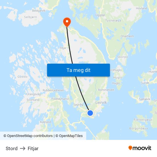 Stord to Fitjar map
