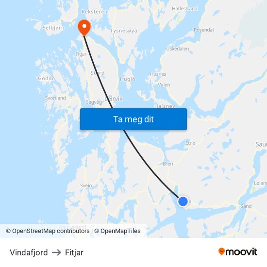 Vindafjord to Fitjar map
