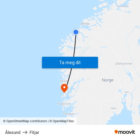 Ålesund to Fitjar map