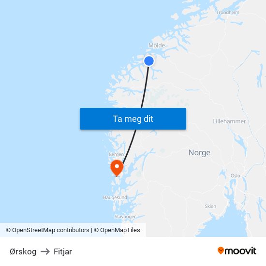 Ørskog to Fitjar map