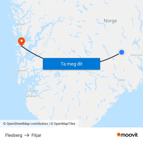 Flesberg to Fitjar map
