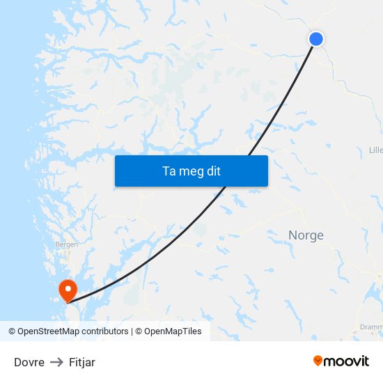 Dovre to Fitjar map