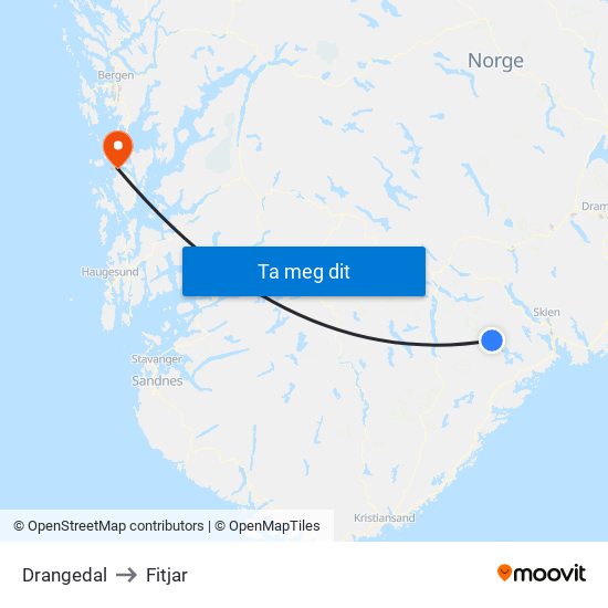 Drangedal to Fitjar map