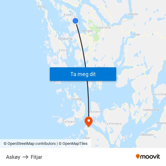 Askøy to Fitjar map