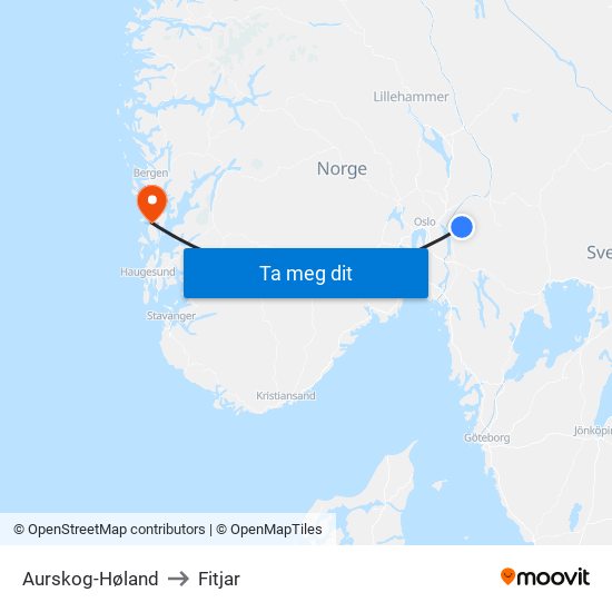 Aurskog-Høland to Fitjar map